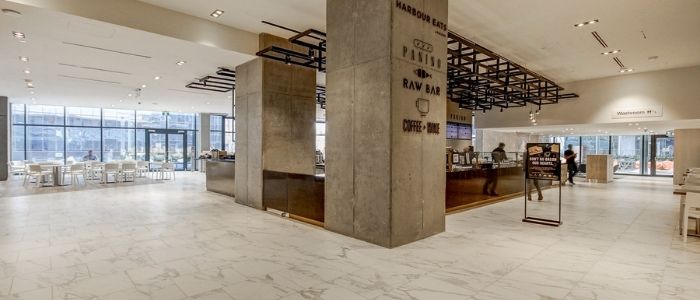 Luxury Office Lobby with Restaurant