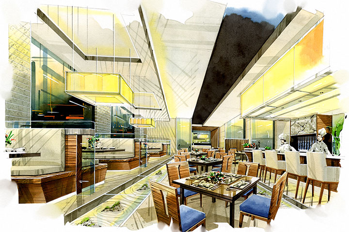 fine dining restaurant interior design sketch by BUILD IT